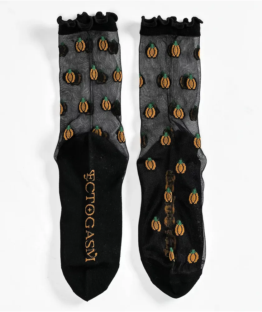 Ectogasm Pumpkin Black Sheer Crew Socks
