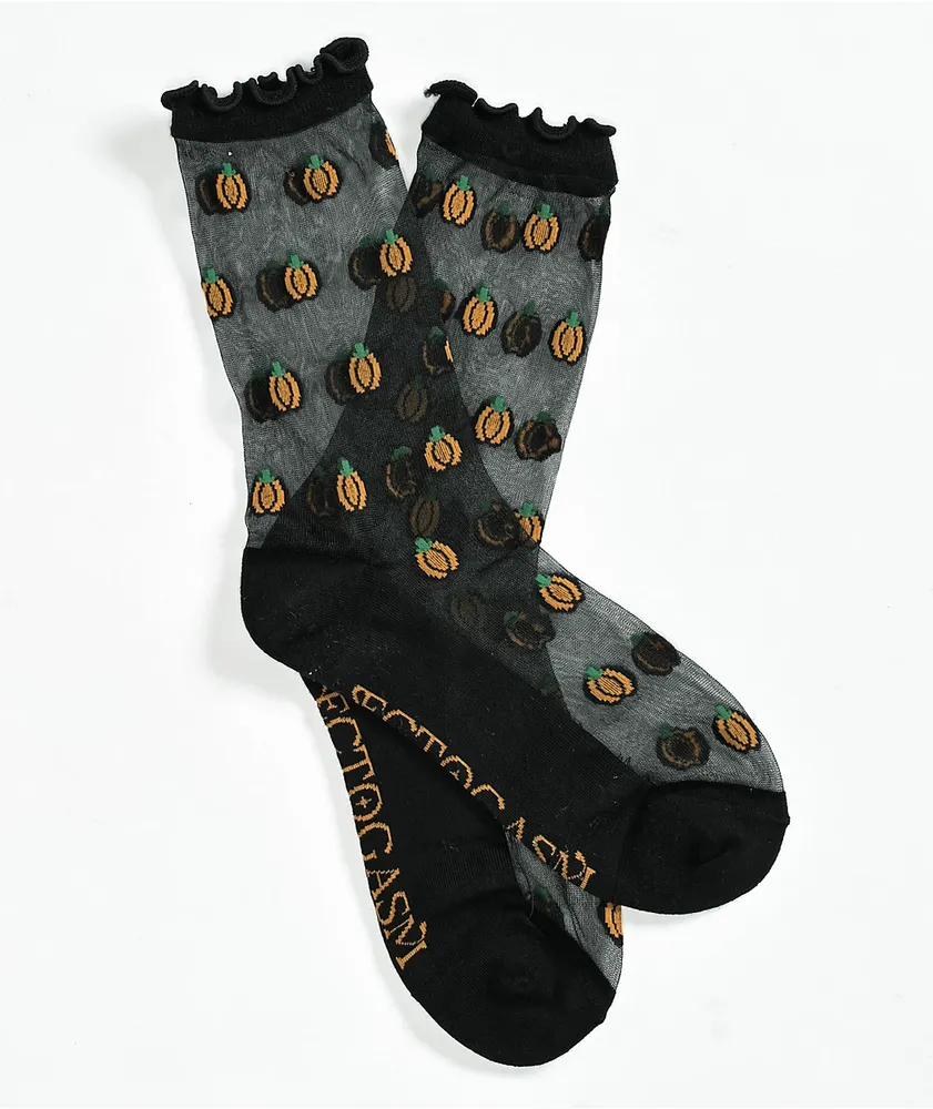 Ectogasm Pumpkin Black Sheer Crew Socks