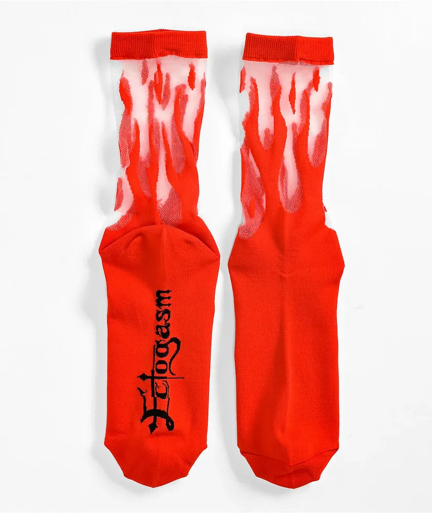 Ectogasm Sheer Flame Red Crew Socks