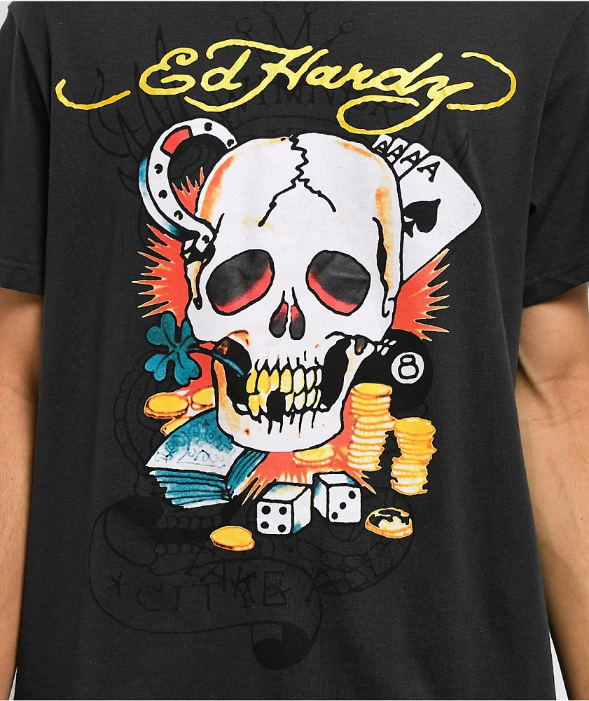 Ed Hardy Ace Skull Charcoal T-Shirt