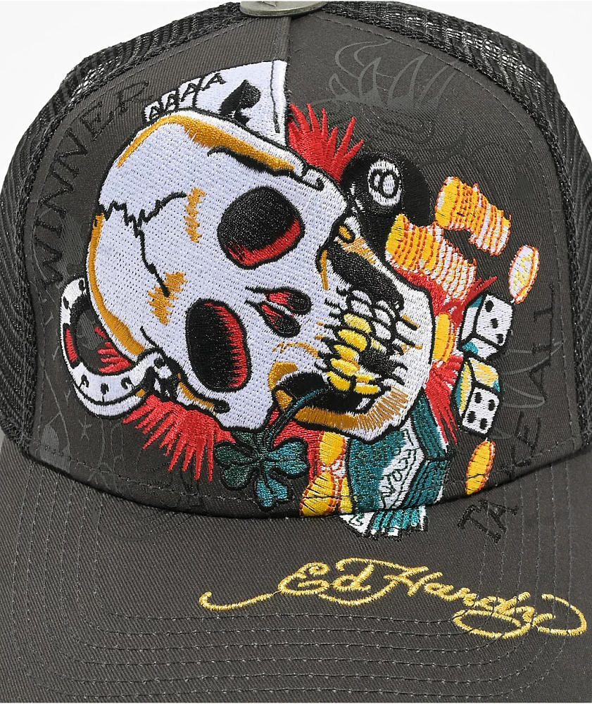 Ed Hardy Ace Skull Charcoal Trucker Hat