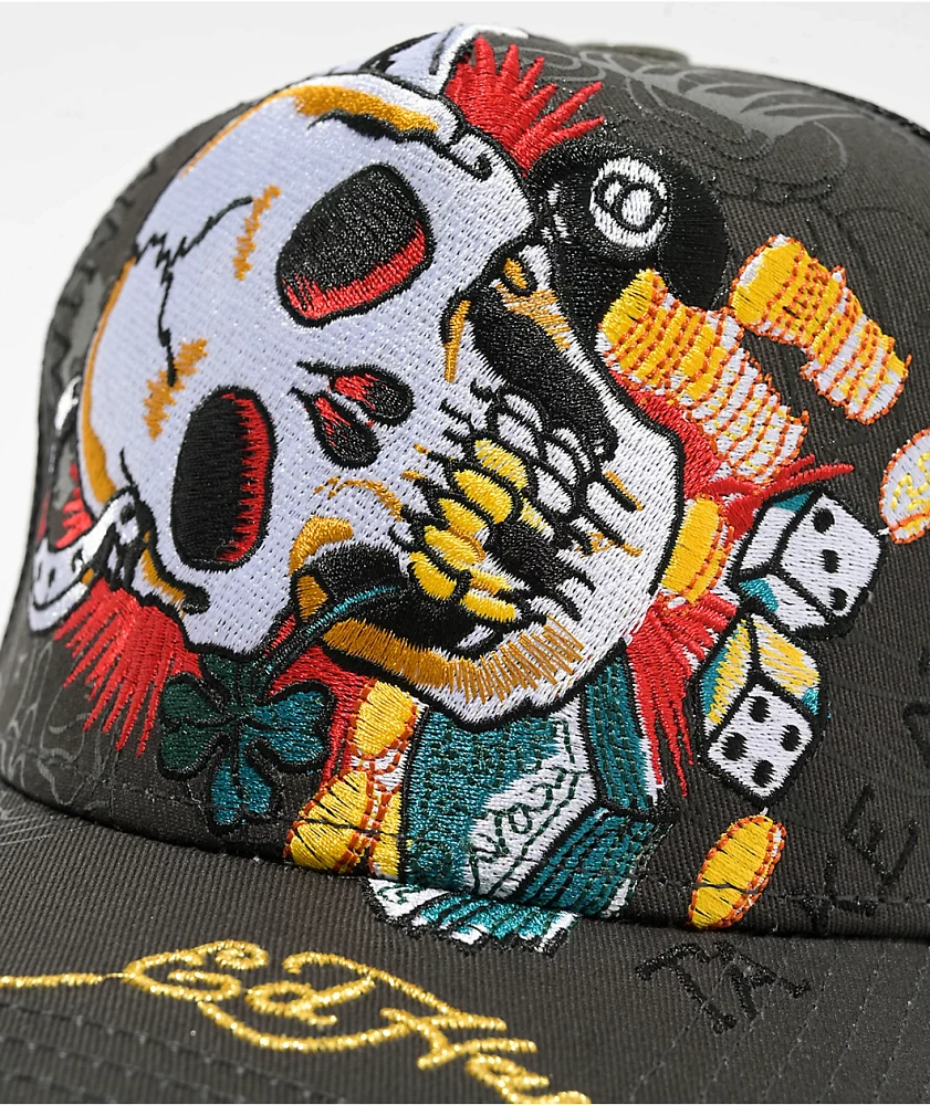 Ed Hardy Ace Skull Charcoal Trucker Hat