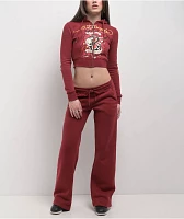 Ed Hardy Amor Butterfly Wine Crop Zip Hoodie