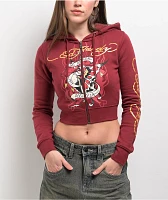 Ed Hardy Amor Butterfly Wine Crop Zip Hoodie