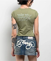 Ed Hardy Anchor Rose Olive T-Shirt