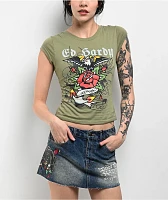 Ed Hardy Anchor Rose Olive T-Shirt