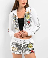 Ed Hardy Brave Eagle Y2K White Crop Zip Hoodie