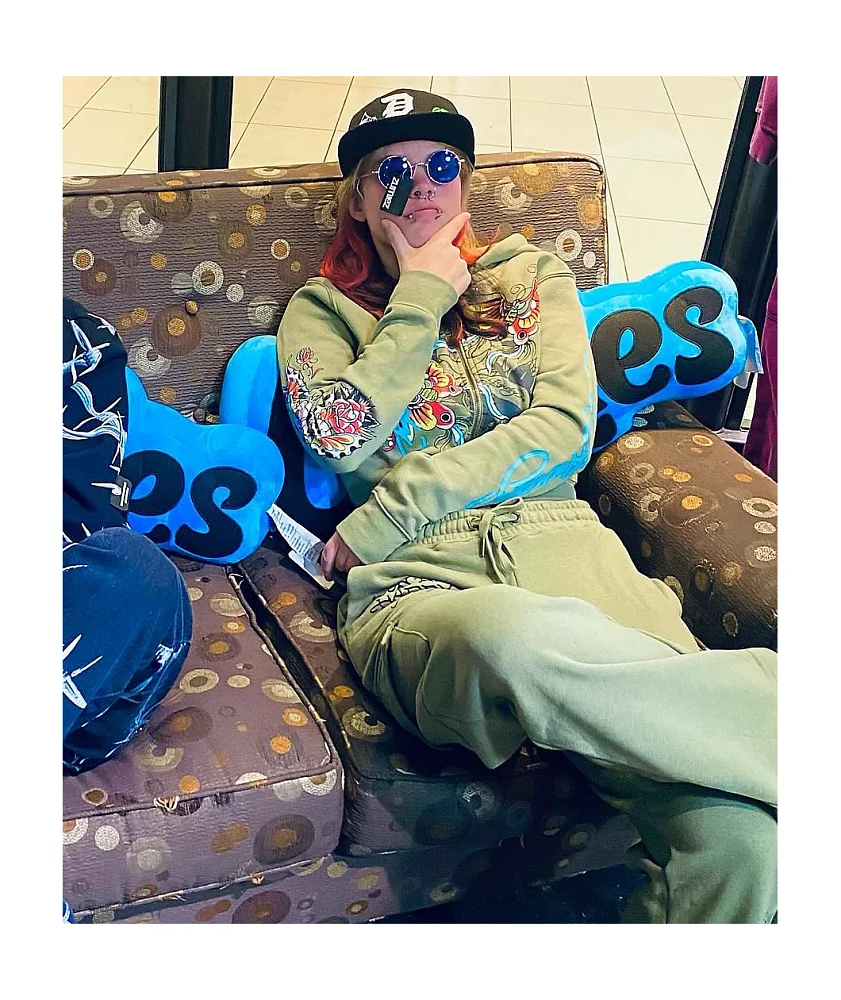 Ed Hardy Butterflies Y2K Olive Crop Zip Hoodie