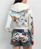 Ed Hardy Butterfly Ivory Crop Zip Hoodie