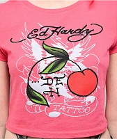 Ed Hardy Cherry Hot Pink Crop T-Shirt