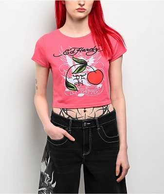 Ed Hardy Cherry Hot Pink Crop T-Shirt