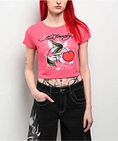 Ed Hardy Cherry Hot Pink Crop T-Shirt