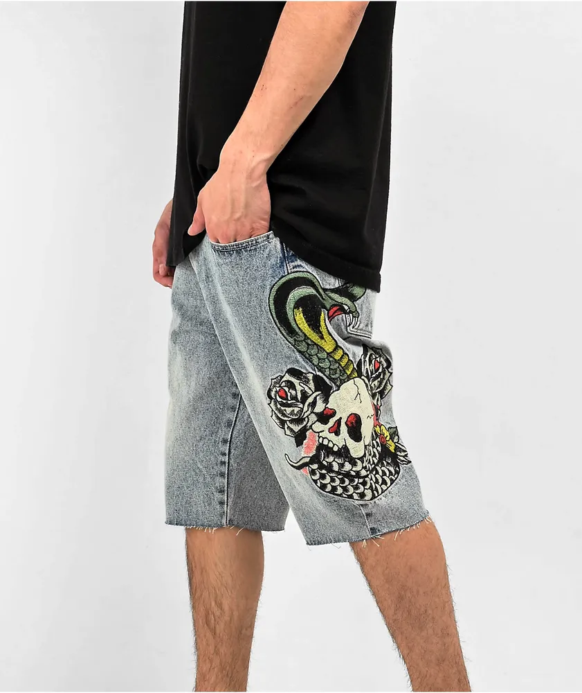 Ed Hardy Cobra Blue Denim Shorts