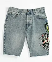 Ed Hardy Cobra Blue Denim Shorts