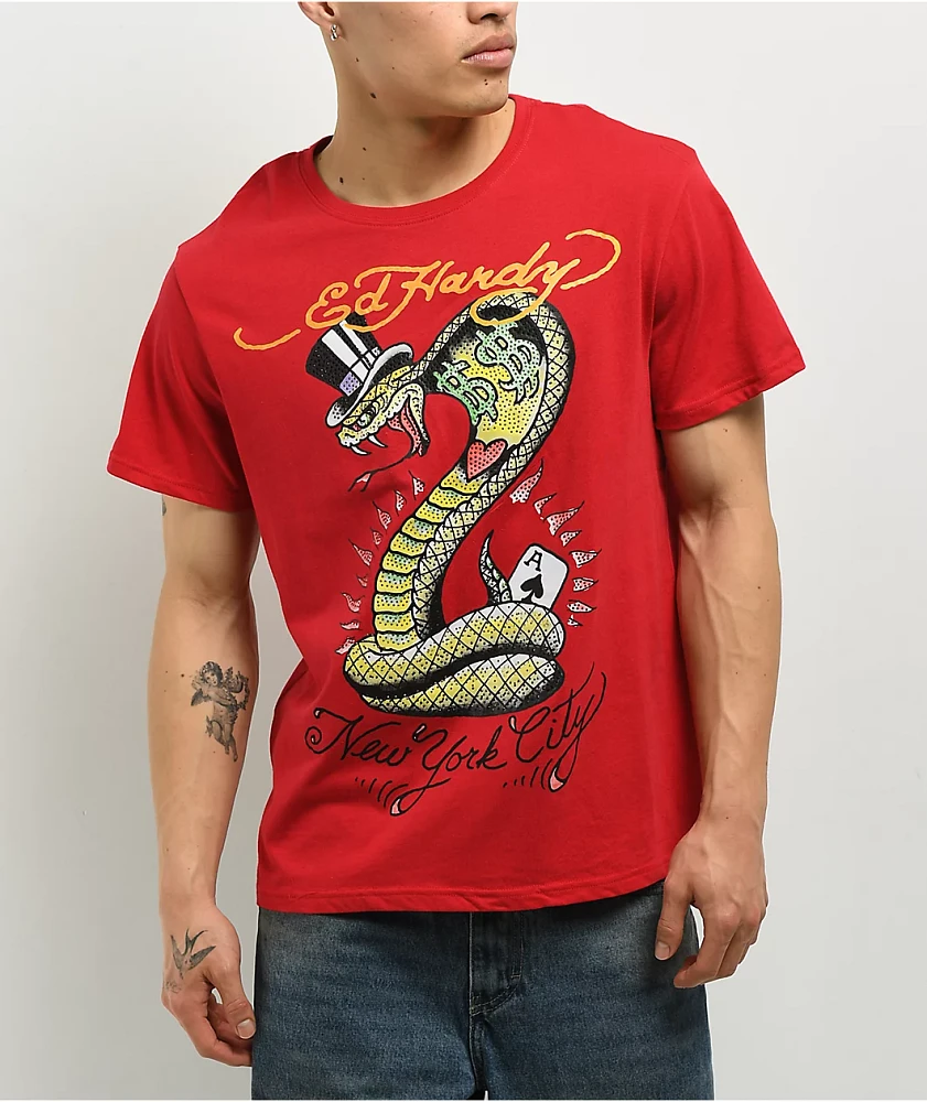 Ed Hardy Cobra Rhinestone Red T-Shirt