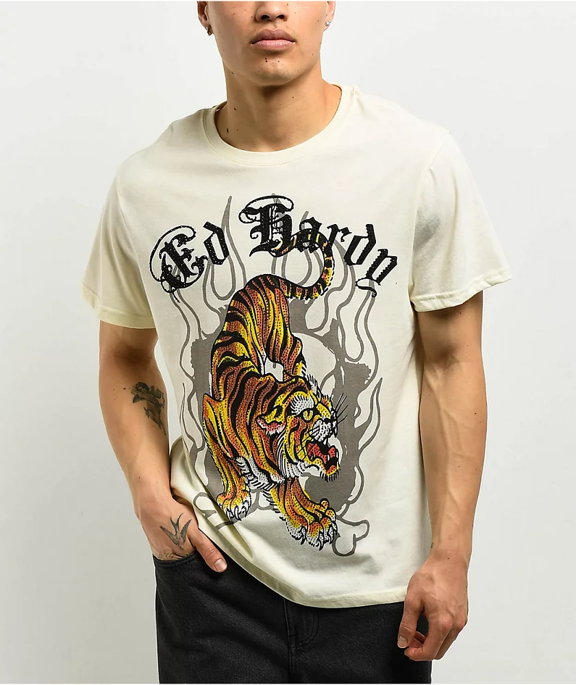 Ed Hardy Crawling Tiger Rhinestone Ivory T-Shirt