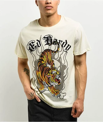 Ed Hardy Crawling Tiger Rhinestone Ivory T-Shirt