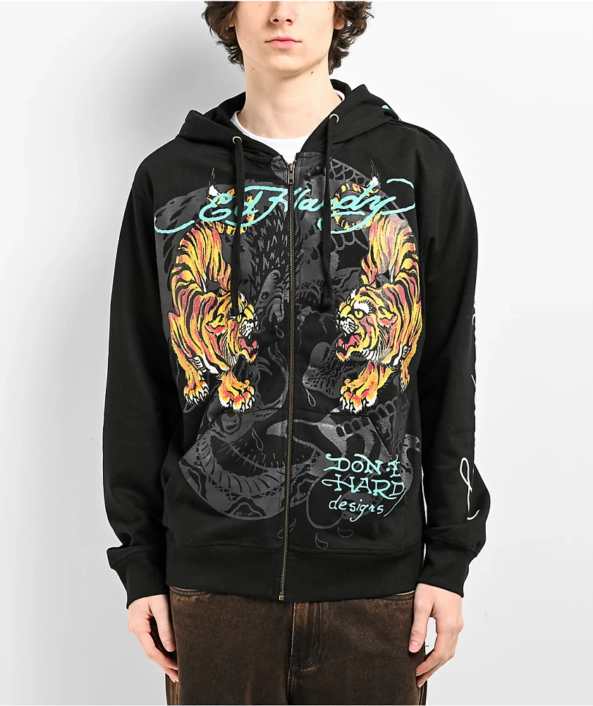 Ed Hardy Crawling Tigers Black Zip Hoodie