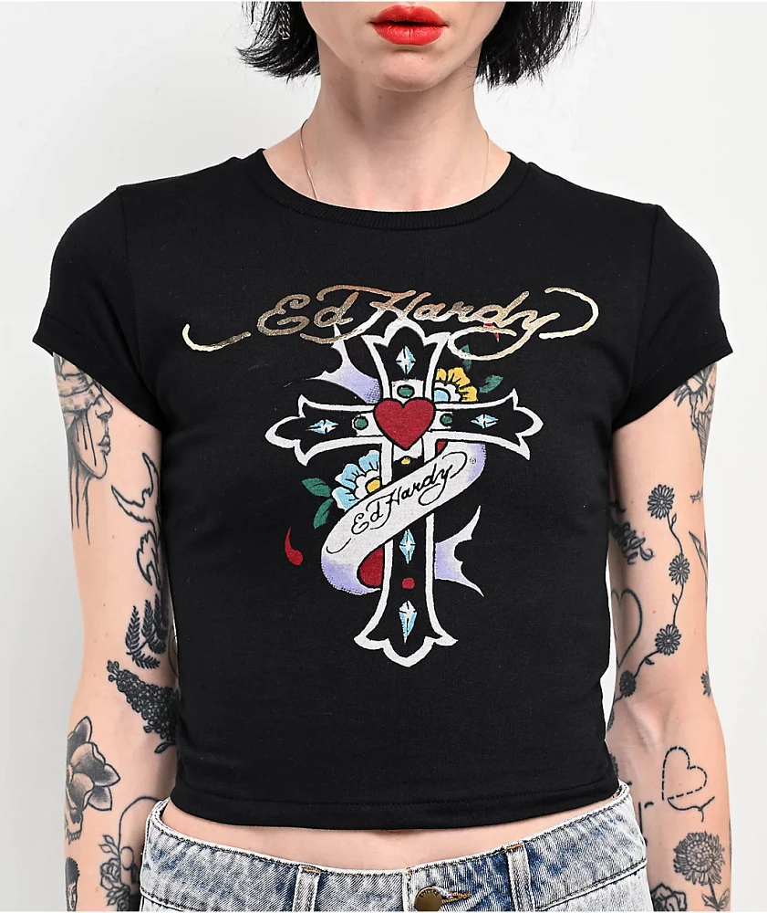 Ed Hardy Cross Black Crop T-Shirt