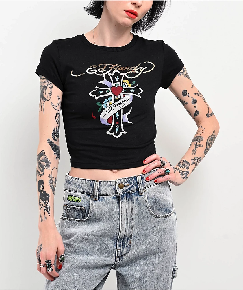 Ed Hardy Cross Black Crop T-Shirt