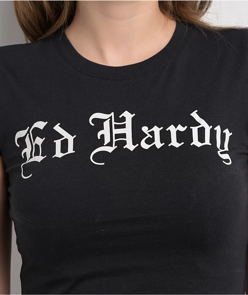 Ed Hardy Cross Heart Cap Sleeve Black T-Shirt
