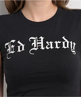 Ed Hardy Cross Heart Cap Sleeve Black T-Shirt