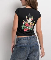Ed Hardy Cross Heart Cap Sleeve Black T-Shirt