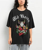 Ed Hardy Cross Heart Charcoal Boxy T-Shirt