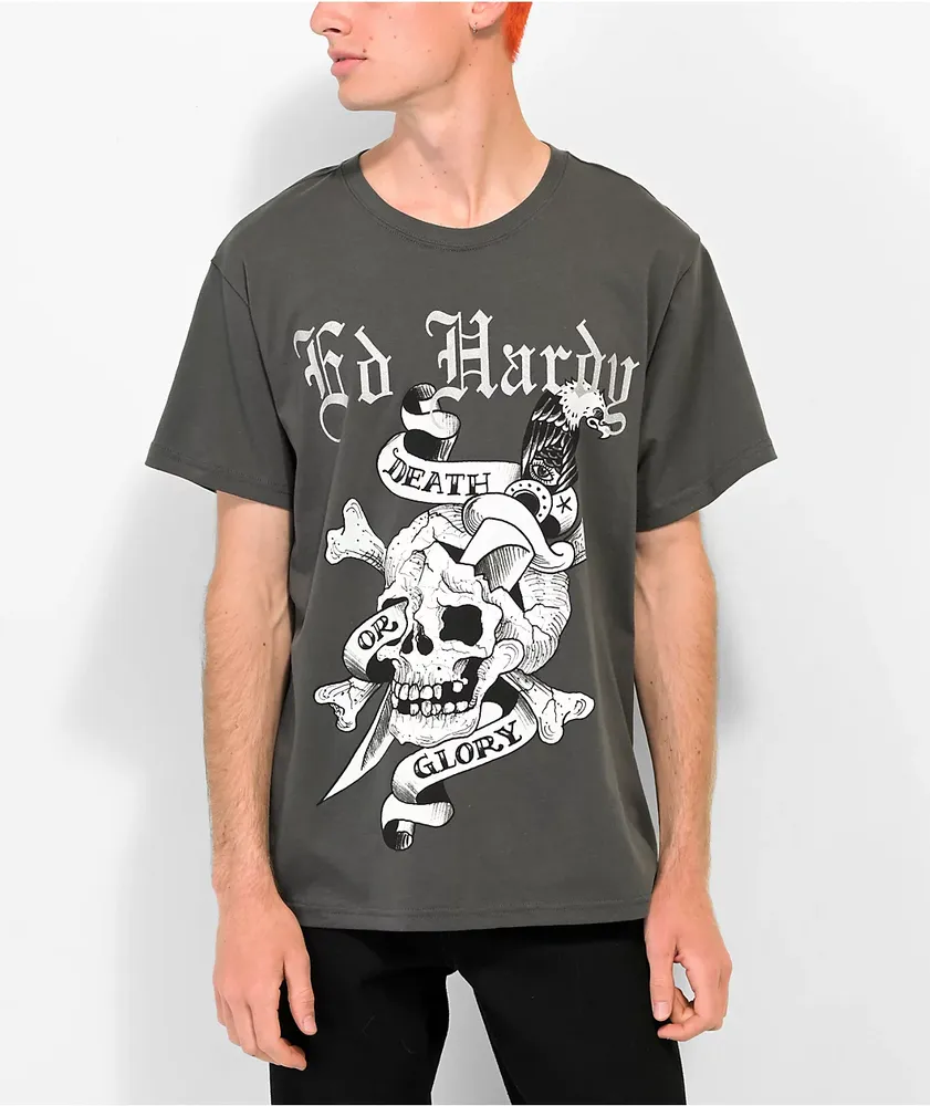 Ed Hardy DG Skull Charcoal T-Shirt