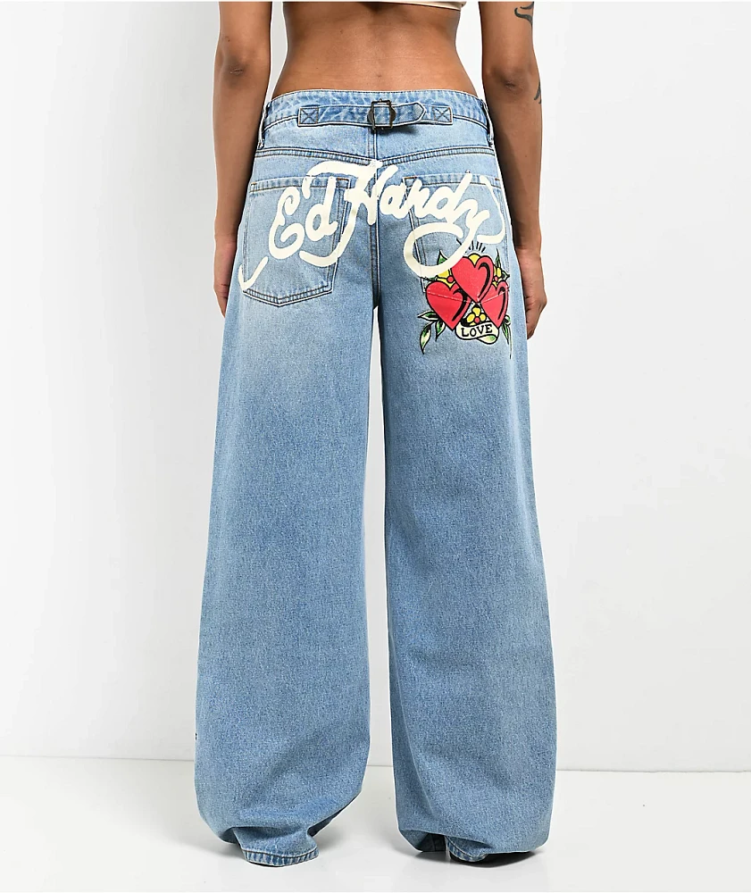 Ed Hardy Dagger Heart Retro Light Flare Jeans 