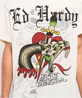 Ed Hardy Dagger Snake Rhinestone Natural T-Shirt