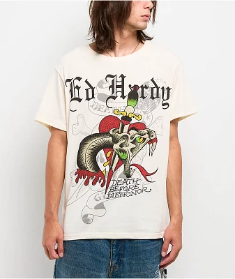 Ed Hardy Dagger Snake Rhinestone Natural T-Shirt