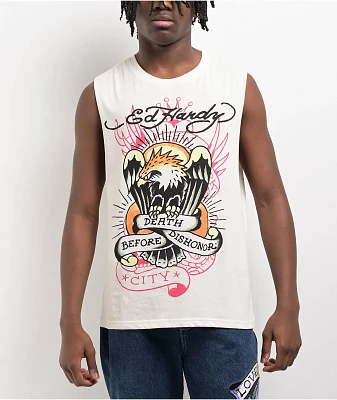 Ed Hardy Death Before Dishonor Eagle Ivory Tank Top