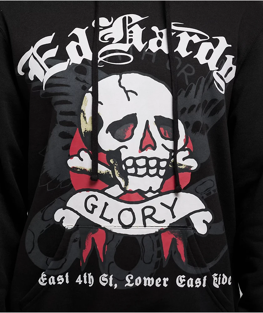 Ed Hardy Death Or Glory Skull Black Hoodie