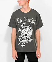 Ed Hardy Death Or Glory Skull Charcoal T-Shirt