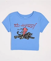 Ed Hardy Devil Panther Powder Blue Crop T-Shirt