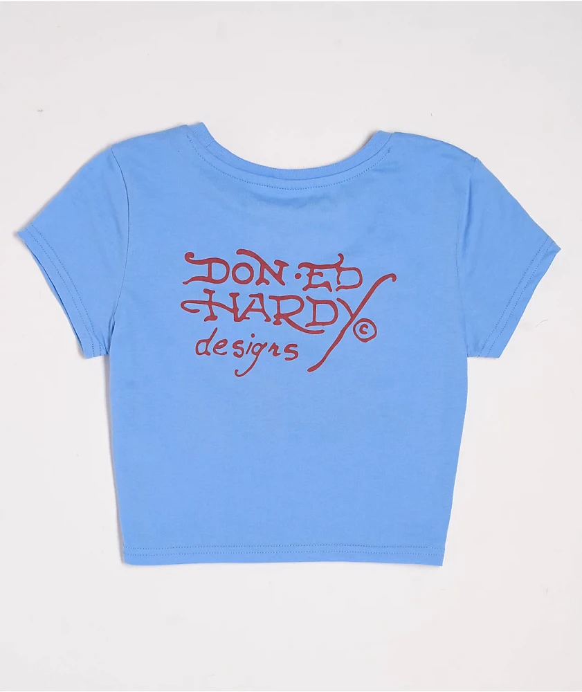 Ed Hardy Devil Panther Powder Blue Crop T-Shirt