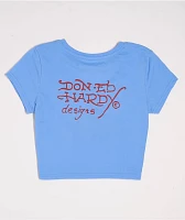 Ed Hardy Devil Panther Powder Blue Crop T-Shirt