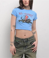 Ed Hardy Devil Panther Powder Blue Crop T-Shirt