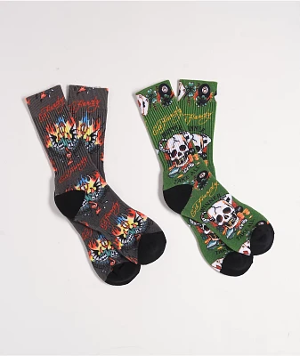 Ed Hardy Dice Green & Grey 2-Pack Crew Socks