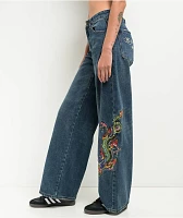 Ed Hardy Dragon Blue Wide Leg Denim Jeans