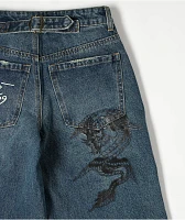 Ed Hardy Dragon Blue Wide Leg Denim Jeans