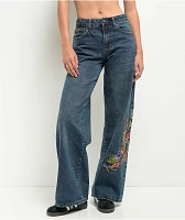 Ed Hardy Dragon Blue Wide Leg Denim Jeans