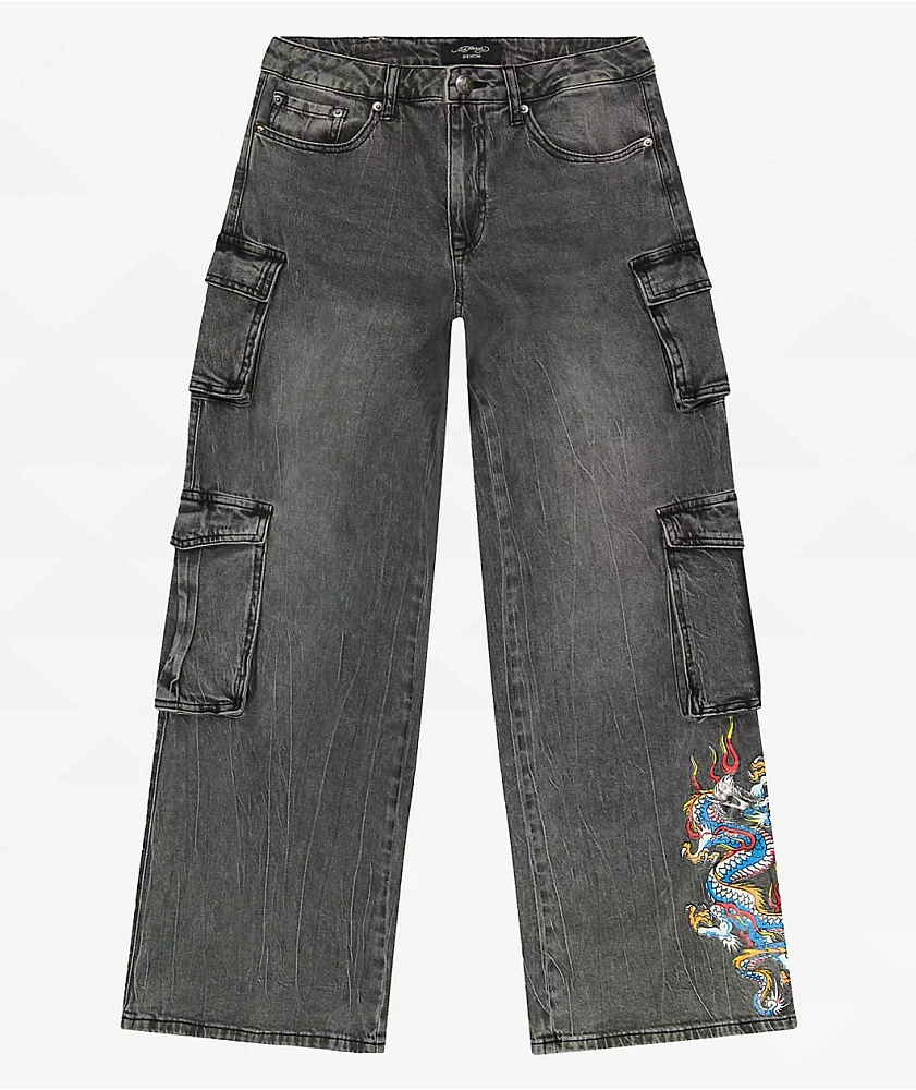 Ed Hardy Dragon Charcoal Cargo Jeans