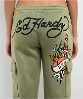 Ed Hardy Dragon Dagger Olive Cargo Sweatpants