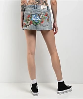 Ed Hardy Dragon Light Blue Cutoff Denim Mini Skirt