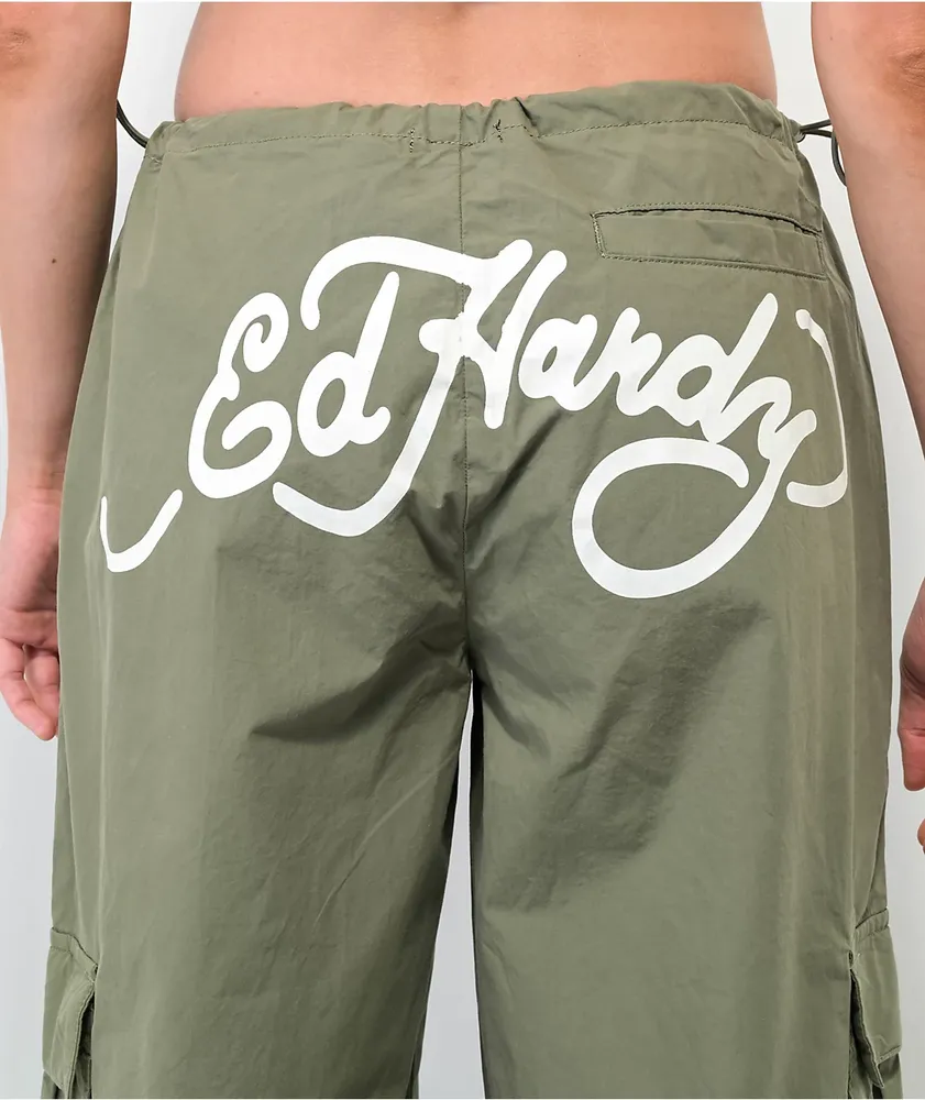 Ed Hardy Dragon Olive Green Cargo Parachute Pants
