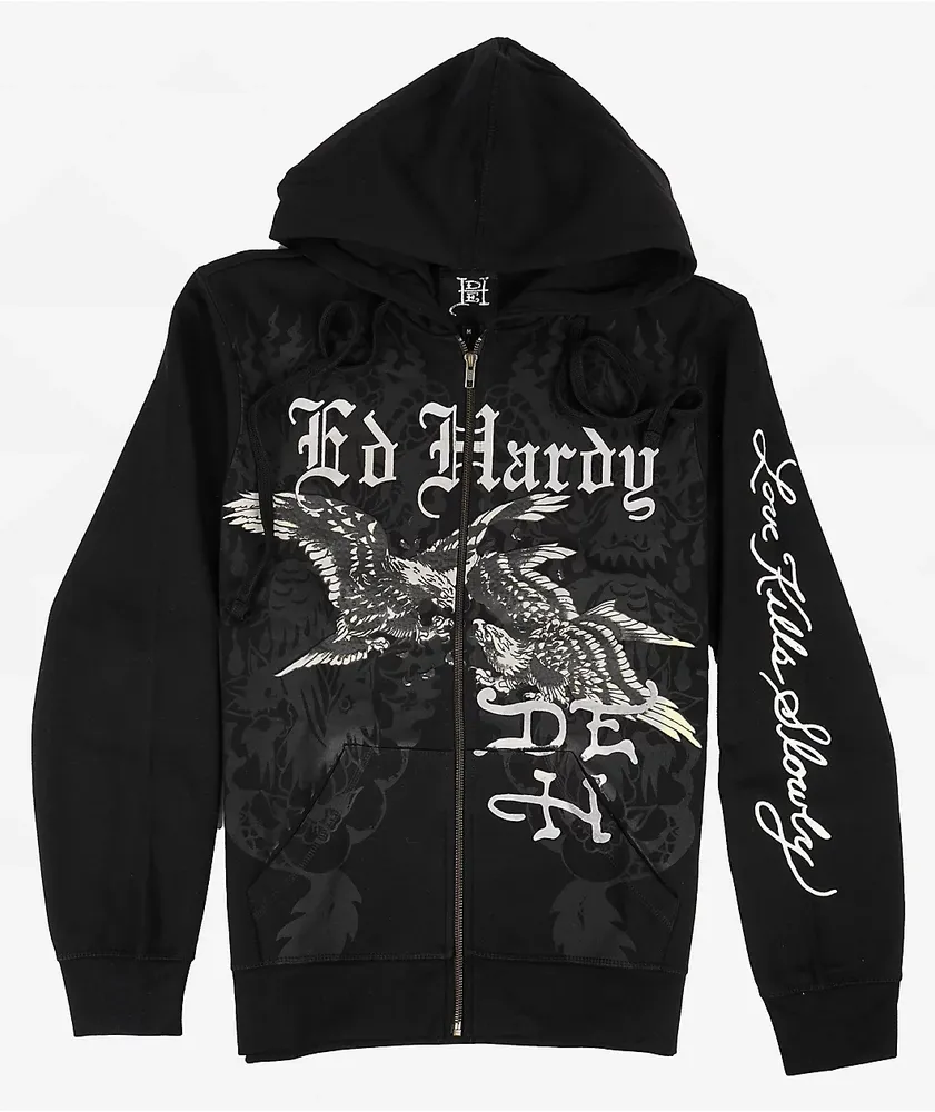 Ed Hardy Eagle Battle Black Zip Hoodie