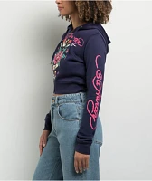 Ed Hardy Eagle Rose Navy Crop Zip Hoodie