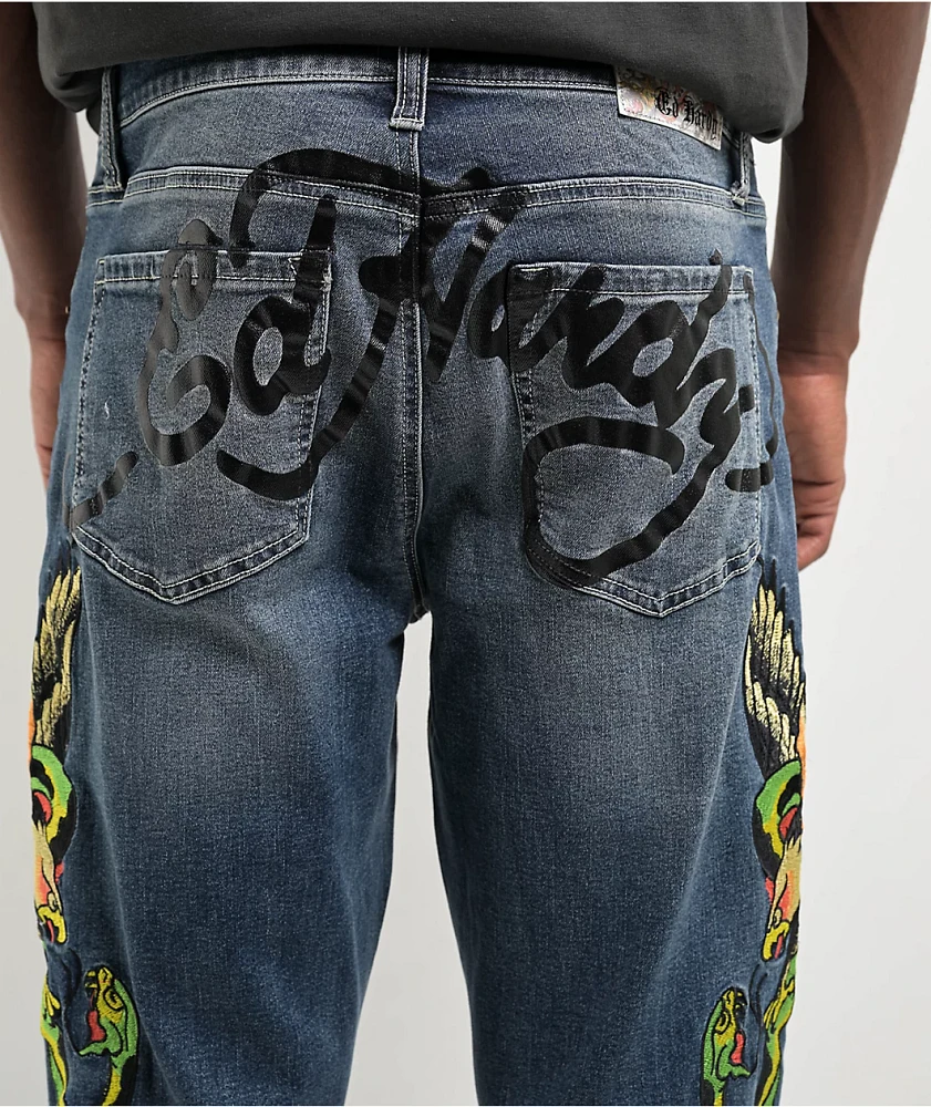 Ed Hardy Eagle Snake Slim Straight Y2K Med Blue Denim Jeans